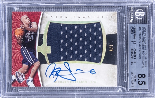 2005-06 UD "Exquisite Collection" Extra Exquisite Autographs #RJ Richard Jefferson Signed Game Used Patch Card (#1/5) - BGS NM-MT+ 8.5/BGS 9